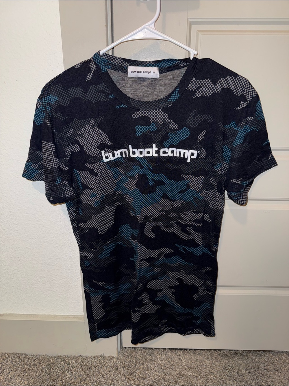 Burn Boot Camp Women's Short Sleeve Camo Performance Tee - Black/Blue